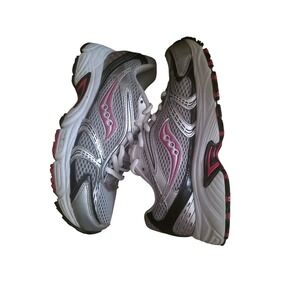 Saucony Grid Womens 6.5 Running Shoes Grey Silver Pink Metallic Mesh Sneakers